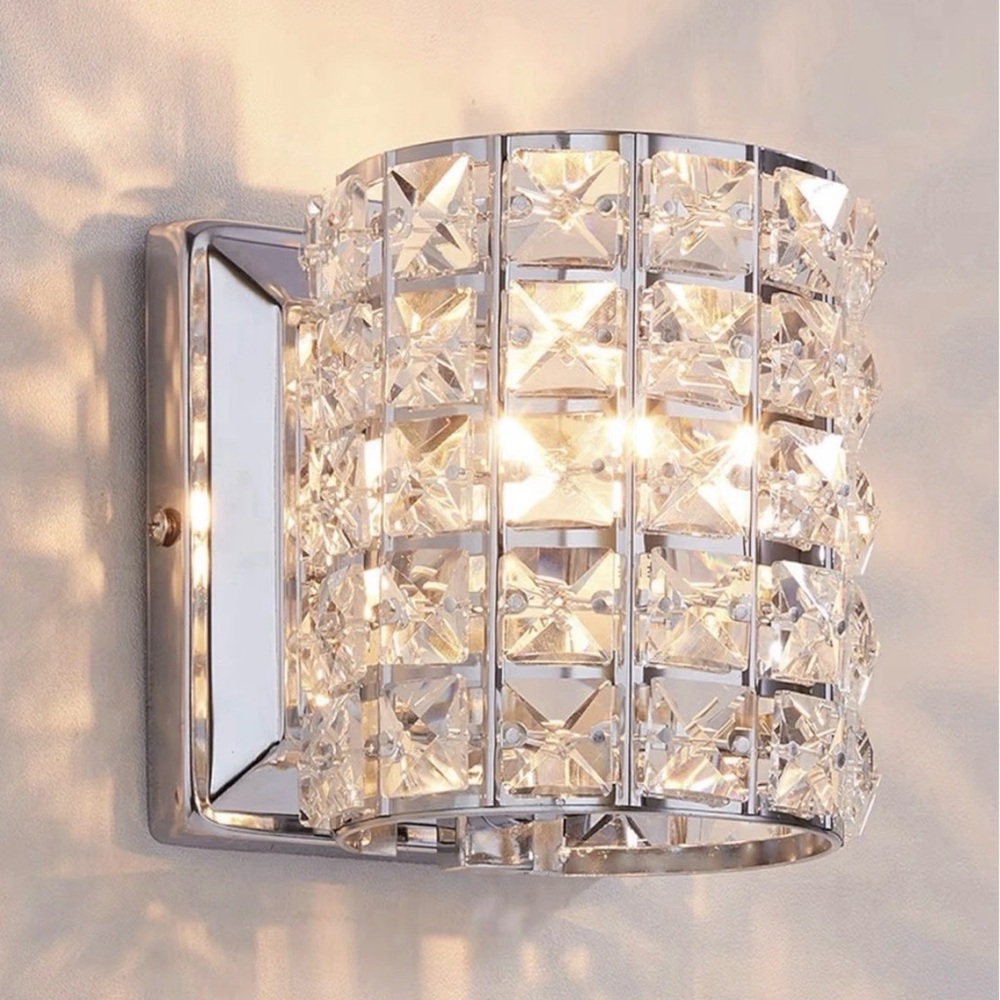 LOCLGPM Modern Chrome Crystal Wall Sconces, Elegant Vanity Wall Light Fixture!